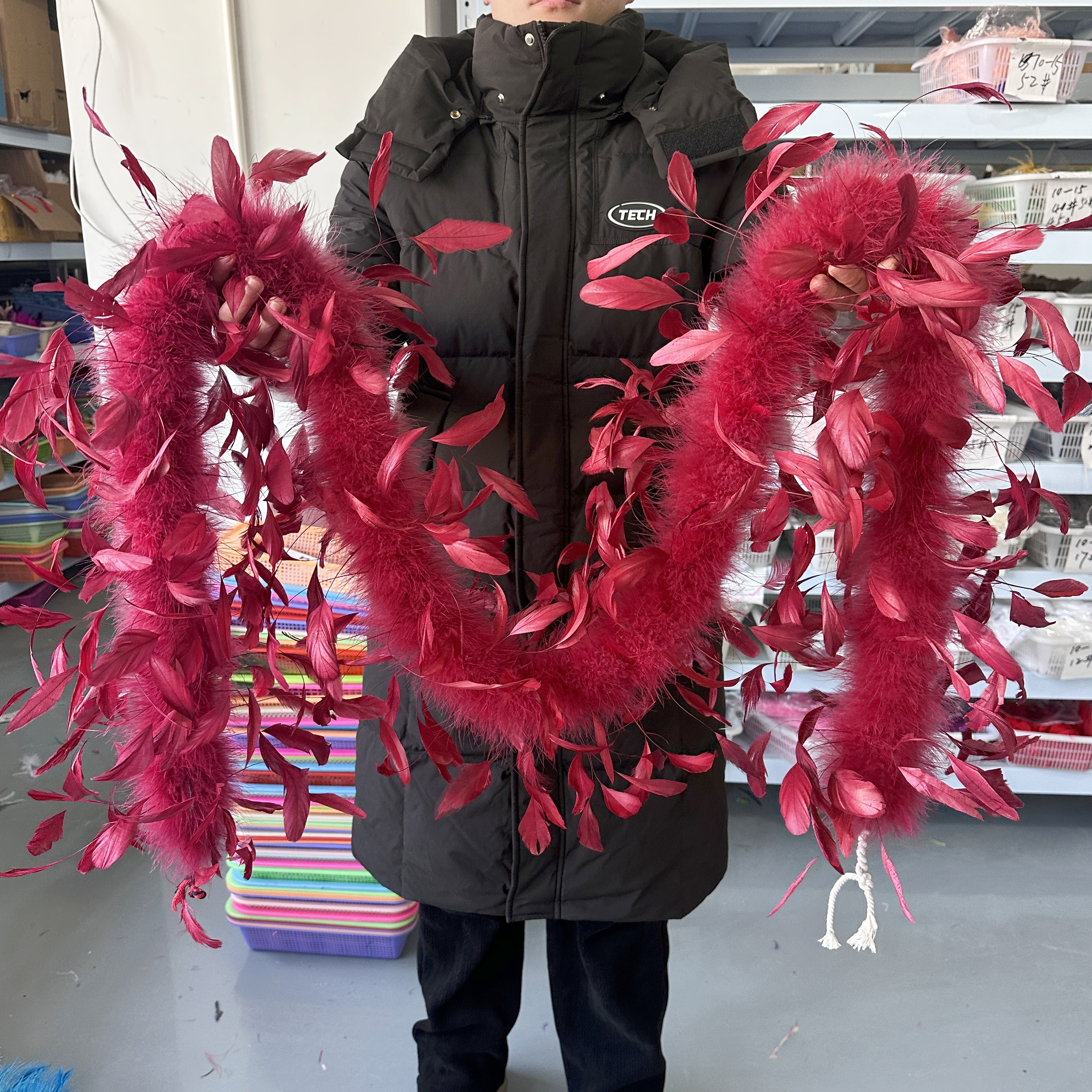 Feather Trim Marabou - 2-метровый бордовый шарф-шаль из индейки с
