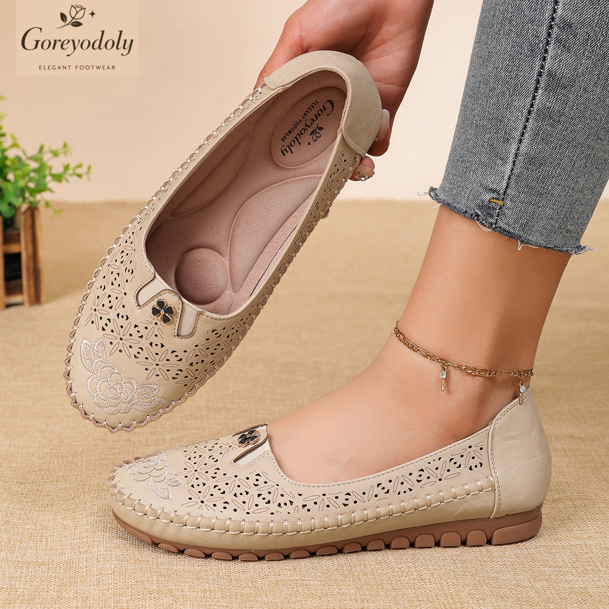 Embroidery Embellishments - Женские лоферы Goreyodoly с цветочной вышивкой,