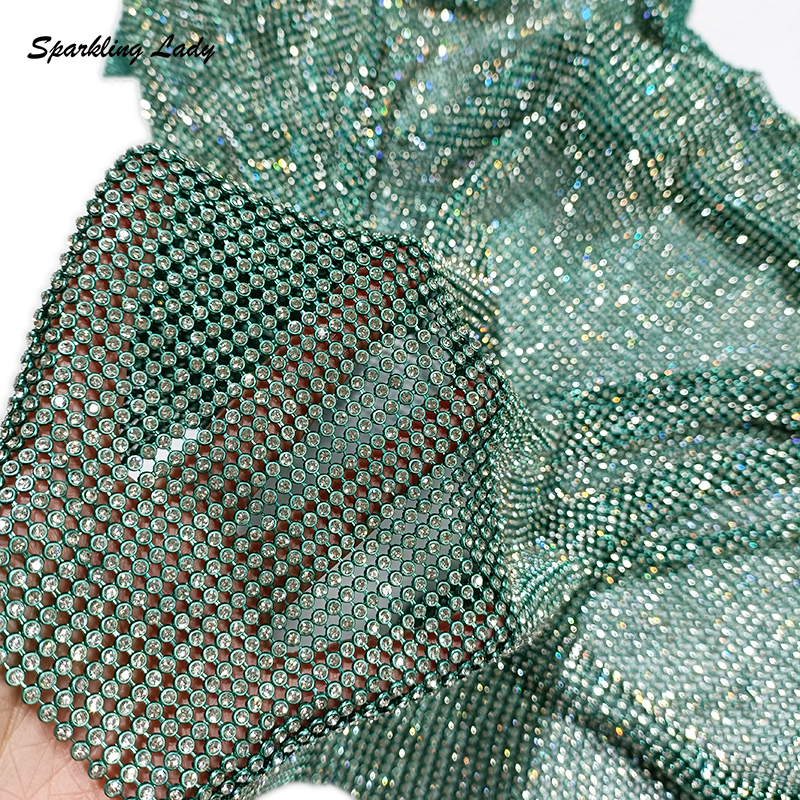 Crystal Mesh Fabric - Блестящая металлическая ткань с кристаллами для