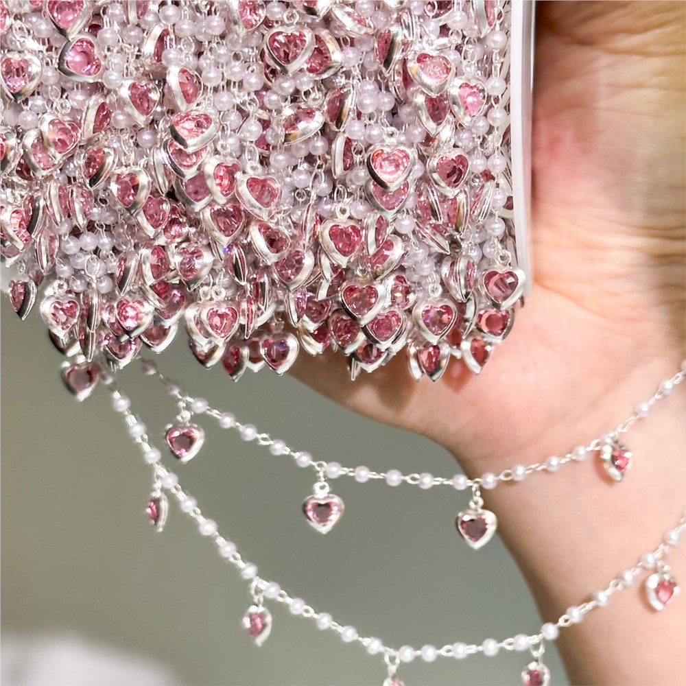 Pearl Trim Chain - Цепочка из латуни с розовыми хрустальными