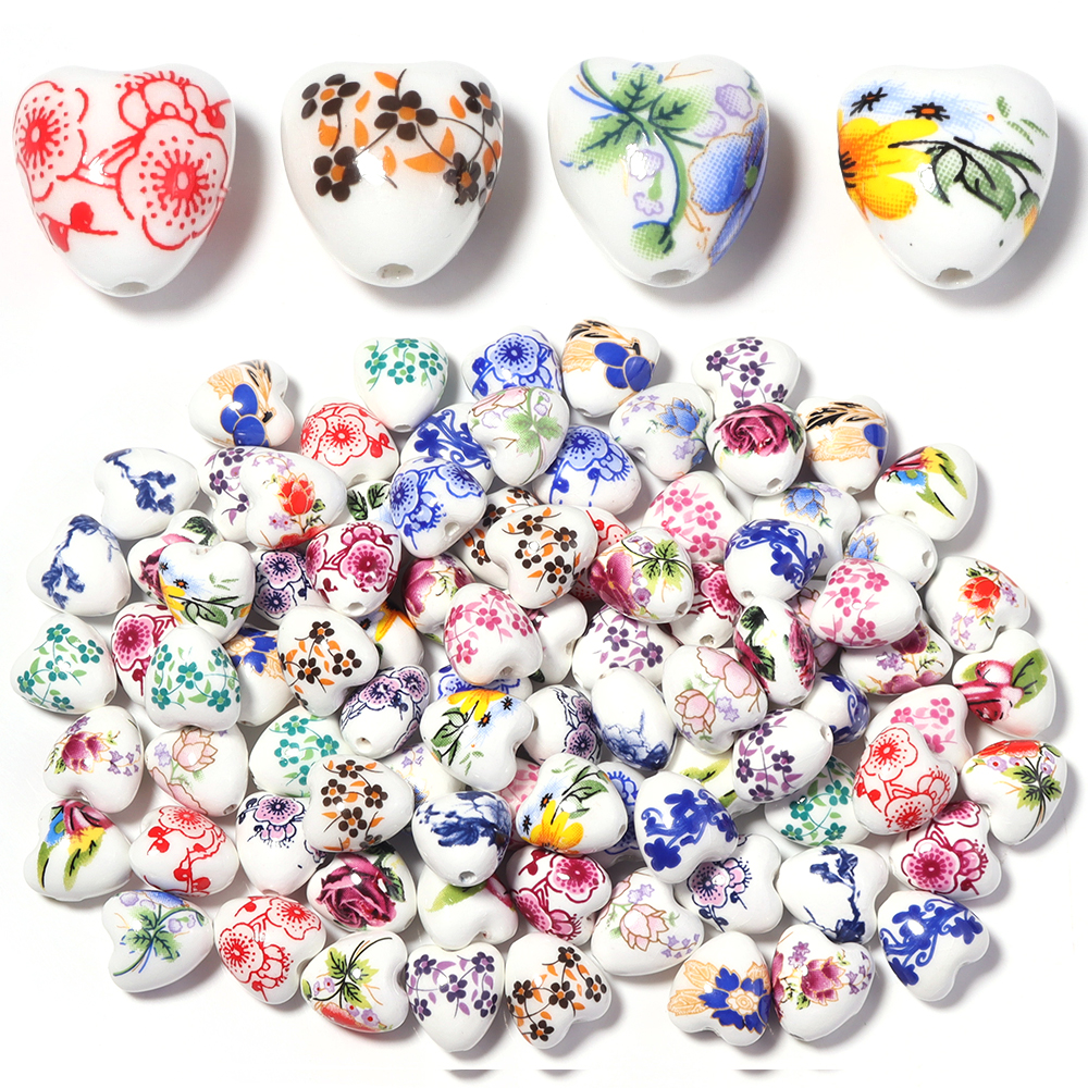 Embellishment Crafts - 10pcs 12x13mm Форма сердца Цветочные узоры