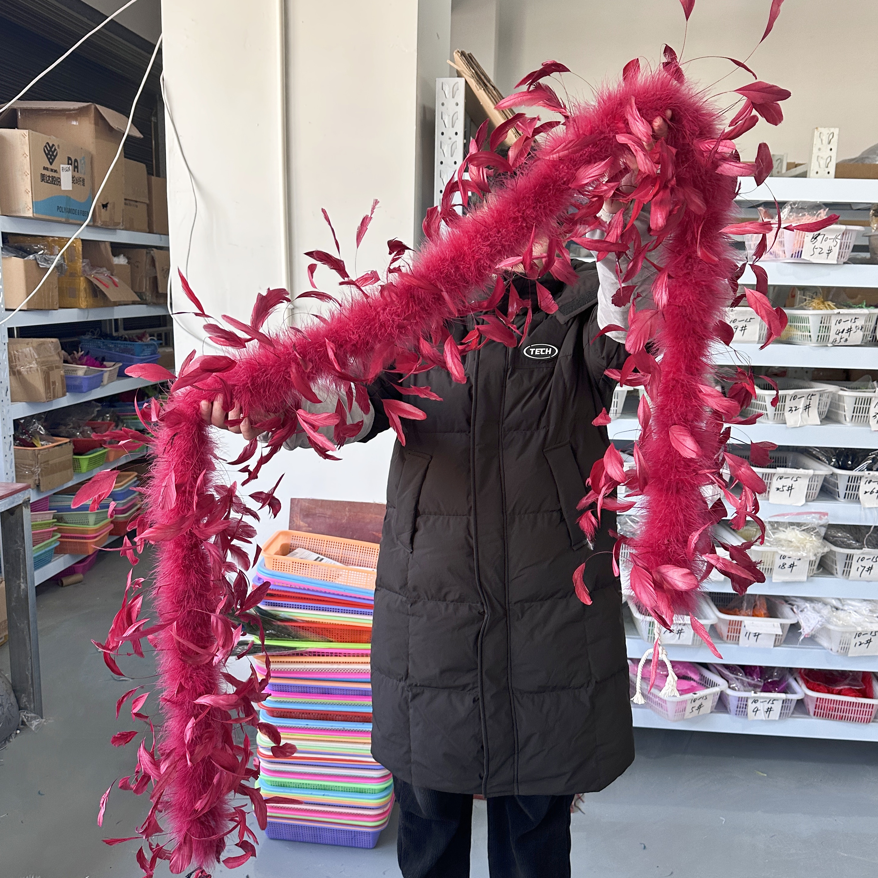 2-метровый бордовый шарф-шаль  – обзор и цена Feather Trim Marabou